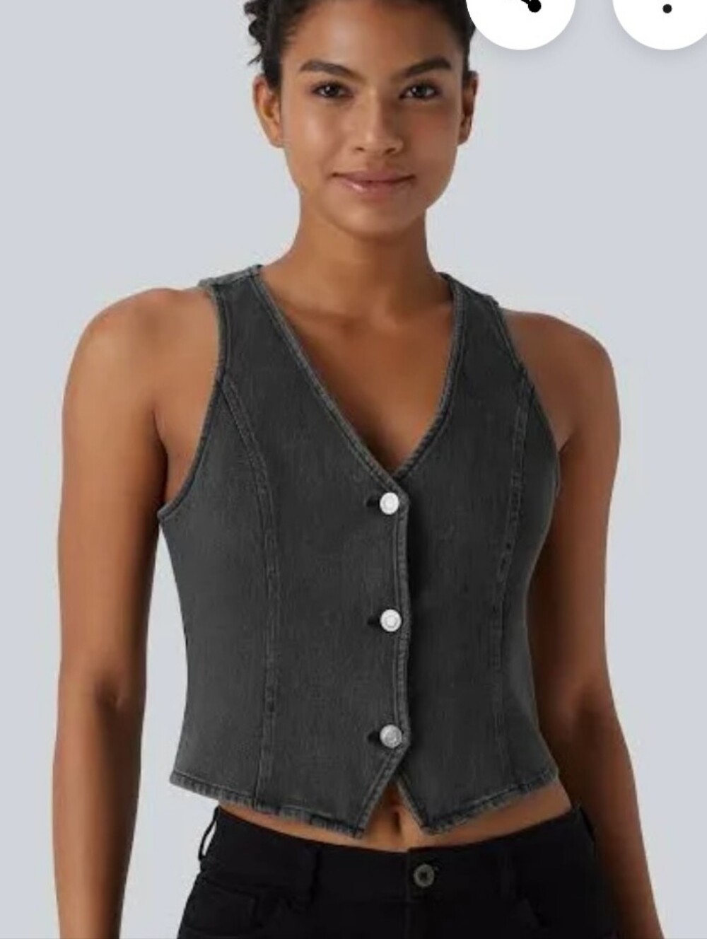 HALARA Sandalwood Black Washed Denim V-Neck Vest